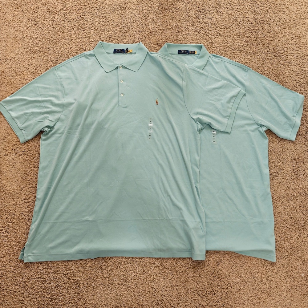 Set Of 2 Polo Ralph Lauren Men's Big & Tall Mint Green Short Sleeve Polo Shirts